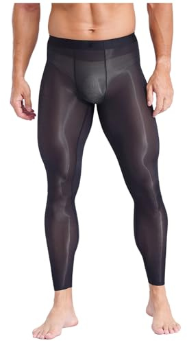 TiaoBug Herren ÖL Glanz Strumpfhose Pantyhose ohne Fuß Kompression Unterwäsche Lange Unterhose Bulge Beutel Leggings Stretch Tights Transparent Dessous