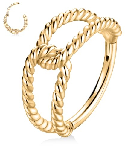 Hengkaixuan Doppelter Nasenring 16G Knorpelohrring Gold Helix Piercing Schmuck Conch Hoop Earring Septum 316L Daith Rook Tragus Lip Lobe Hoop Earring 10mm