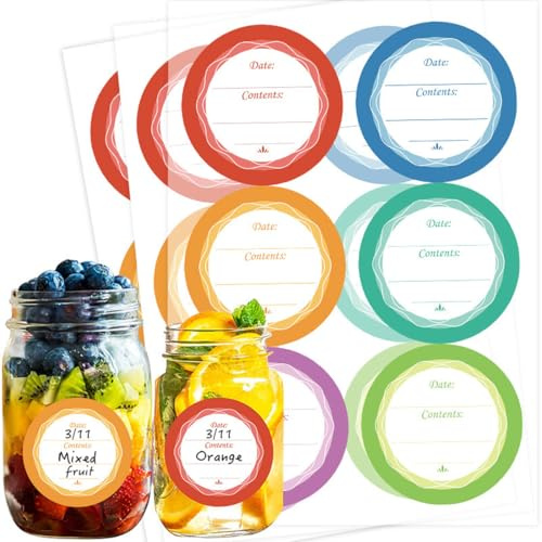 WeddHuis 60 Stück Marmeladen Etiketten, Selbstklebend, Dekorative Sticker, Aufkleber, Marmeladenglas, zum Beschriften von Einmach-Gläsern, Gewürzetiketten, Rund, Ablösbar, Homemade (Ø40 mm) (6 Farbe)