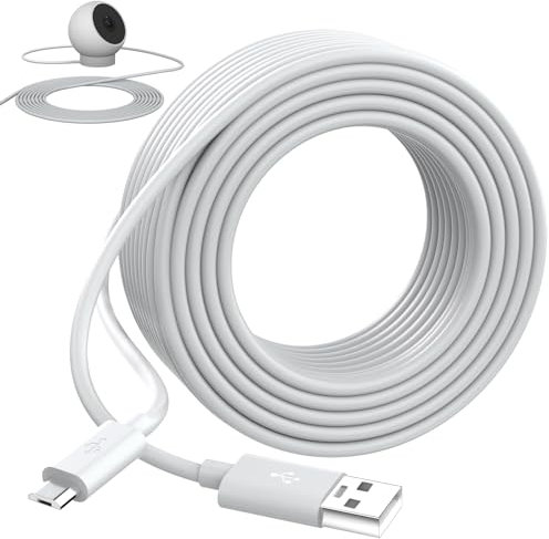 33FT/10M Micro USB Power Cable Compatible with WYZE Cam Pan V3,Extension Cable to Power Camera Continuously Suitable for eufy Security Indoor Cam E220/P24/Mi Camera C300,Yi Cam,Furbo Dog,etc,White