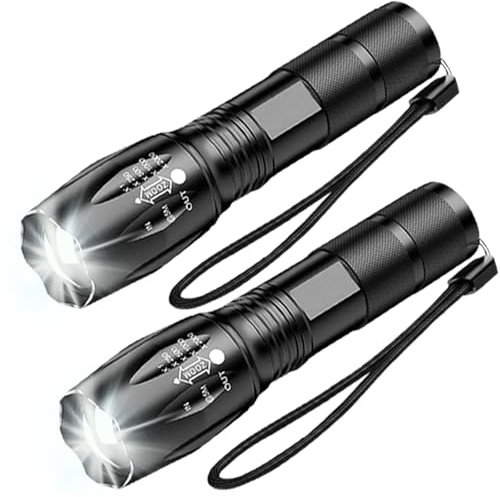 HYVCZP 2 Pack LED Taschenlampe, Super Hell, 5 Modi Einstellbarer Fokus, Wasserdicht, Leichte Mini Handheld Taschenlampe für Camping, Zuhause, Notfall, Wandern, Outdoor