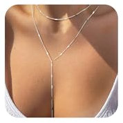 Hebterrka Silber Kette Damen Y-Design, 14K Versilbert Mit Verstellbarem Anhänger, Elegante Halskette Als Geschenk Für Frauen, Ideal Zum Tragen Bei Verschiedenen Anlässen