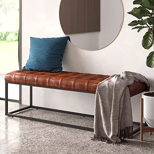 KHLMSRXJ PU-Leder-Bettbank, gepolsterte Schlafzimmerbank mit Polsterung, Moderne Ottoman-Bank mit Metallbeinen für Wohnzimmer, Eingangsbereich, Esszimmer, 360 lb (100 x 35 x 43 cm, Kaffee)