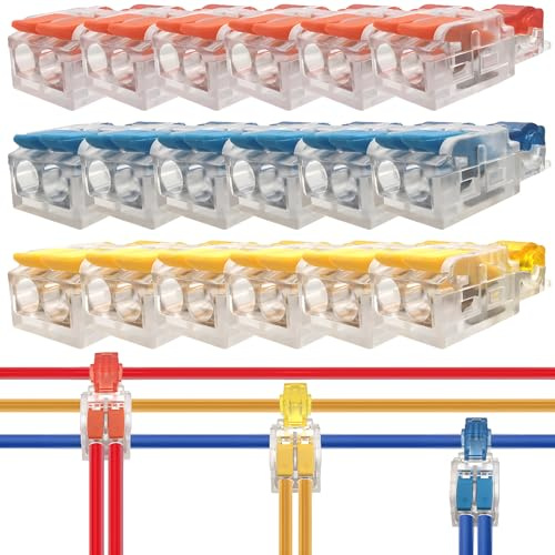 Connettori per cavi a innesto 18Pcs Dujelixa15-13AWG 1T a 2 Connettori per cavi T tap in PC e rame stagnato, Non c'è bisogno spellare i fili o scollegare l'alimentazione 6ciascuno per rosso giallo blu