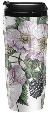 Stanley-Kaffeetasse mit Deckel, 340 ml, Kunststoffbecher, versiegelter Trinkdeckel, Wasserbecher, Teetasse, Blumen und Brombeeren, bedruckt, passt in Auto-Becherhalter