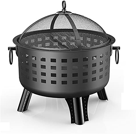 RUHEN 2 in 1 braciere da Esterno con griglia di Cottura, Schermo Anti-scintille, attizzatoio, braciere per Barbecue a Legna, Ciotola per braciere