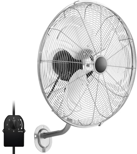 HOMFME 20 Inch 51 cm Wall Mount Fan, 120W Oscillating Cooling Fan with 3 Speeds, Adjustable Tilt Head, 85 Degree Oscillation, Metal Electric Fan Oscillating Wall Fans for Home Office Garage (Silver)