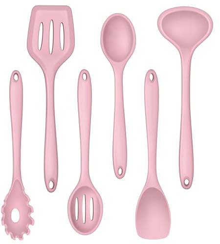 Herogo Kitchen Utensils Set, 6 Pieces Silicone Cooking Utensils Set, Baking Cooking Tools Spoon Turner for Non-Stick Cookware, Non Scratch & Heat Resistant, Dishwasher Safe (Pink)