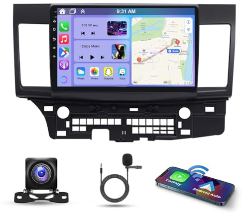 4G+64G Android 14 Car Stereo for Mitsubishi Lancer 2007-2012 10 Inch IPS Touch Screen 2 Din Car Radio Receiver w/Wireless Carplay Android Auto GPS Navi Bluetooth Wifi HiFi BT SWC FM Backup Camera