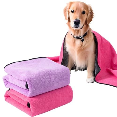 SLSON 2PCS Dog Towels Extra Large 140x70cm, Super Absorbent Dog Bath Towel, Fast-Drying Coral Fleece Pet Towel, Large Microfibre Drying Pet Towels for for Dog Shower,Bath,Grooming