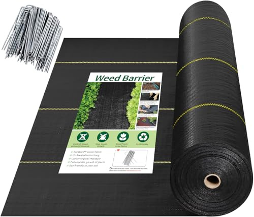 Shade&Beyond 4ftx300ft Weed Barrier Fabric, 3.5oz Heavy Duty Permeable Landscape Fabric, Woven UV Resistant Ground Cover with Staples for Gardens/Yards/Landscaping