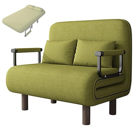 Schlafsessel 3 in 1 mit Schwammmatratze Baumwoll und Leinenstoffe Recamiere mit Schlaffunktion Klappbett mit 5 Fach Verstellbarer Rückenlehne für Wohn, Schlafzimmer(Green,190 * 100 * 28cm)