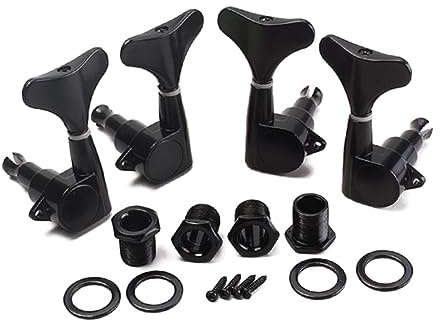 Garneck 4 Schwarze Bass Stimmwirbel aus Metall für 4-saitige E-bassgitarren Präzise Zahnräder Modernes Finish Ersatzmechaniken für Basszubehör
