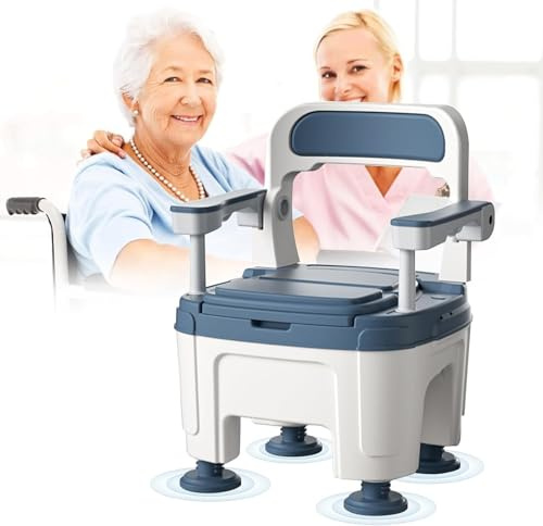 Comodino con maniglie, sedia da toilette da comodino regolabile, toilette mobile per adulti, robusto supporto resistente allo scivolamento, sedia da toilette da comodino, ideale per gli anziani