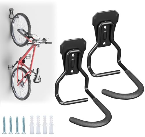 Euqvunn Appendi Bici da Muro – Supporto per Biciclette da Parete resistenti 35KG, Gancio Bici verticale salvaspazio per garage/interni, Compatibile con Bici da Corsa/Mountain (Nero, Set di 2)