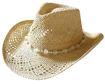 FeMereina Women Men Straw Cowboy Hats, Sparkly Western Cowgirl Hat for Holiday, Foldable Vacation Beach Sun Hat with Wide Brim for Summer