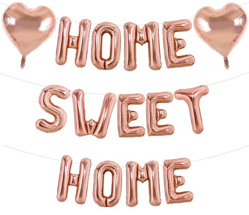 TONIFUL 16 Inch Rose Gold HOME SWEET HOME Letter Balloon,Decoraction for Housewarming, New Home Parties and Homecoming Celebrations,Ivory White Balloon Banner for Welcome Sign and Party Supplies