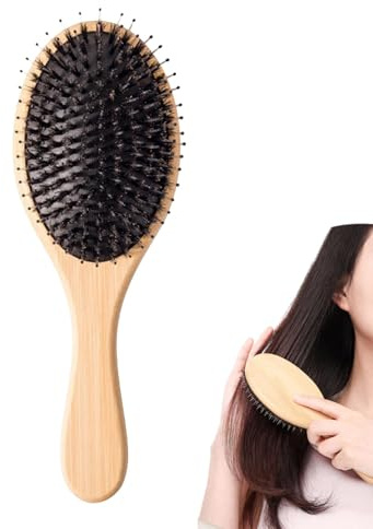 Boar Bristle Hair Brush, Natural Bamboo Wooden Paddle Hairbrush, Massage Anti Static Detangling Brush for Women Men- Suitable for Long, Curly Hair Detangling Smoothing Massaging