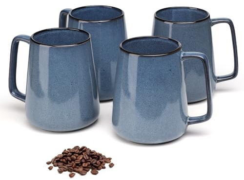 Keramik Kaffeebecher Set, 4 Stück Große Tassen mit 700ml Kapazität, Spülmaschinen- und Mikrowellengeeignet, Robuste Griffe, für Zuhause und Büro (Blau)