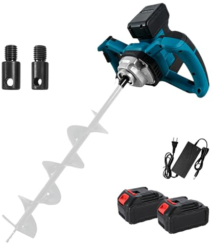 Trivella a Batteria, Trivella di Terra Professionale con 1200W Motore Senza Spazzole, Senza Testa, per Costruzione di Recinzioni, Giardino, Agitatore per Malta (Batteria e Caricabatterie Inclusi)