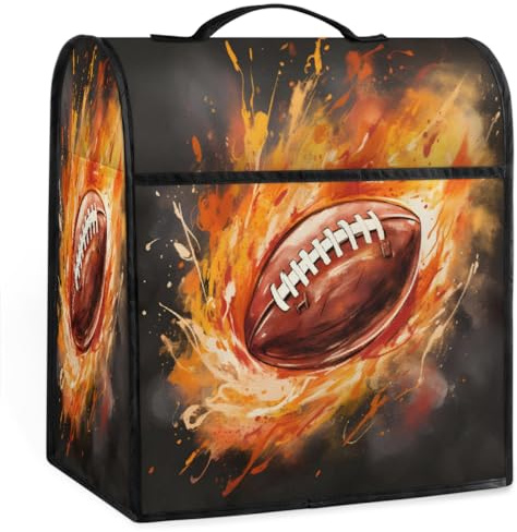 Kitchen Aid Mixer Cover Compatible with 6-8 Quart, Flame American Football Stand Mixer Cover with 4 Pockets Washable Applicance Dust Cover Fits All Tilt Head & Bowl Lift Models, Easy Cleaning,A-1446