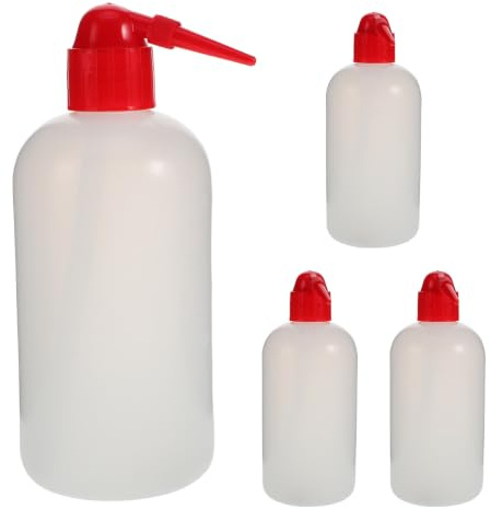 SHINEOFI 4 st påfyllningsflaskor för oljelampor 500 ml/17 oz, läckagesäker | Röd pip för lampolja, plastpåfyllningsflaska för oljelampor, bränslesäker behållare för nödanvändning