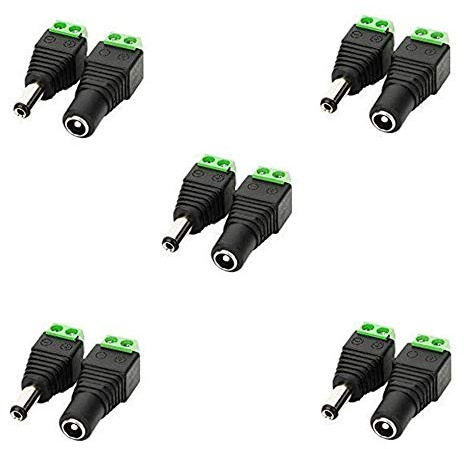 LitaElek 5 Paar DC 5,5 mm 2,1 mm DC Stecker DC Buchse Steckverbinder DC Netzteil Stecker Hohlstecker Adapter Netzadapter Weiblich Männlich Verbinder für CCTV-Kamera, LED Leiste, LED Streifen Licht