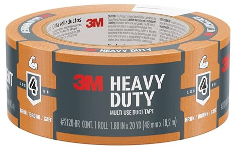 3M Multi-Use Colored Duct Tape, Brown with Strong Adhesive and Water-Resistant Backing, Multi-Surface 3M Duct Tape for Indoor and Outdoor Use, 1.88 Inches x 20 Yards, 1 Roll (3920-BR)