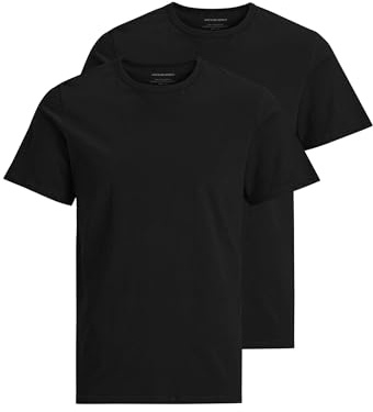 Jack & Jones Male - Maglietta Girocollo in Tinta Unita, Confezione da 2, Nero, L