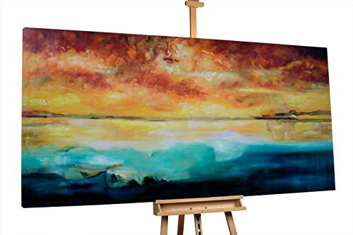 KunstLoft® XXL Gemälde 'Silky Evening' 200x100cm | original handgemalte Bilder | Bunt Wasser Meer Sonnenuntergang Orange Blau | Leinwand-Bild Ölgemälde einteilig groß | Modernes Kunst Ölbild