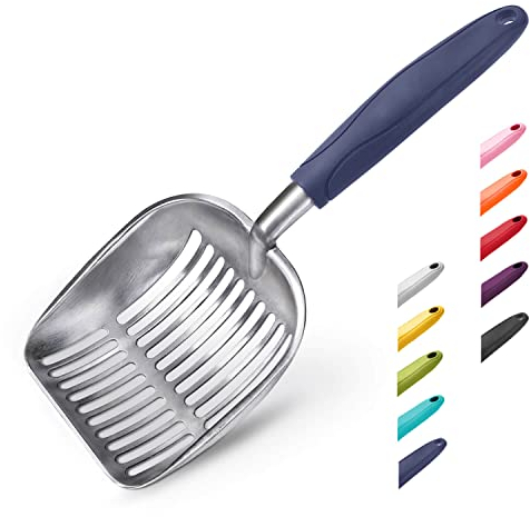 WePet Katzenstreuschaufel, Aluminiumlegierung, Metall Schaufel für Katzen, Tiefe Schaufel, Langer Griff, Kotsieb, Kätzchen Kotheber, langlebig, robust, für Katzenklo