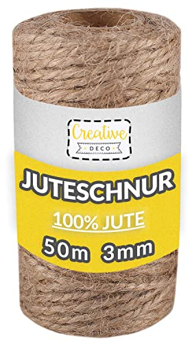 Creative Deco 50m Corda Juta, Spago per Giardinaggio | Spessore 2-3 mm | Marrone Naturale Cordino Juta Forte | Corda Tiragraffi per Gatti, Corda Bricolage, Decorazione, Cordino per Borse Uncinetto