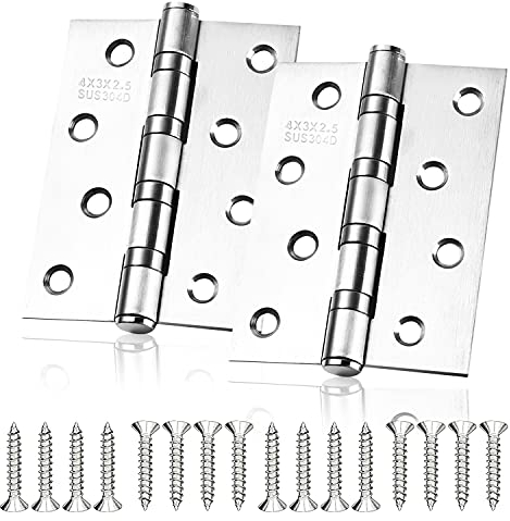 Set of 2 Hinges Stainless Steel Piano Strap Rear Hinges Door Hinge Connector 4 Inch Hinges 304 Stainless Steel Hinges with 16 Pieces Screws for Furniture with Solid Doors and Windows