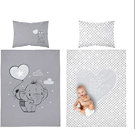 Wende-Bettwäsche-Set mit Elefantenmotiv, Bettbezug und Kissenbezug (90 x 120 cm) (100 x 135 cm)