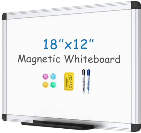 VIZ-PRO Magnetisches Whiteboard/Trockenabwischbares Board, 45 x 30 cm, inklusive 1 Radiergummi & 2 Marker & 4 Magneten