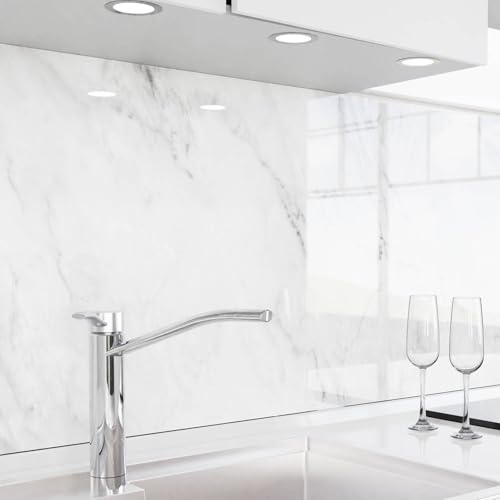 danario Küchenrückwand selbstklebend - Glasoptik - Spritzschutz Küche - versteifte PET Folie - 0,8 mm - Marmor weiß - 60cm x 60cm