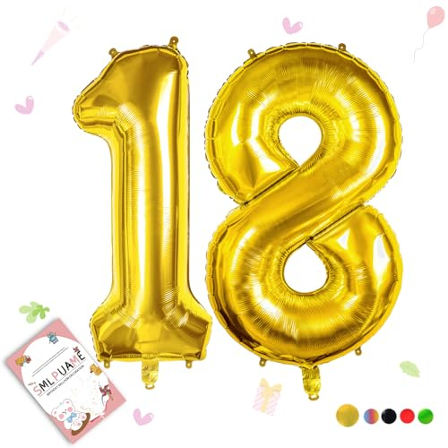 Smlpuame 102cm Folienballon Zahlen Luftballon 0-9 Geburtstag Golden Große 18 Ballons für Geburtstagsfeier Feierdekorationen, Heliumfolien Zahlenballons für Hochzeitstag