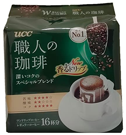 UCC Japan Craftsman's Coffee, Café en Poudre en Filtre Jetable à Emporter, Mélange Spécial Vietnam Honduras, 16 Sachets