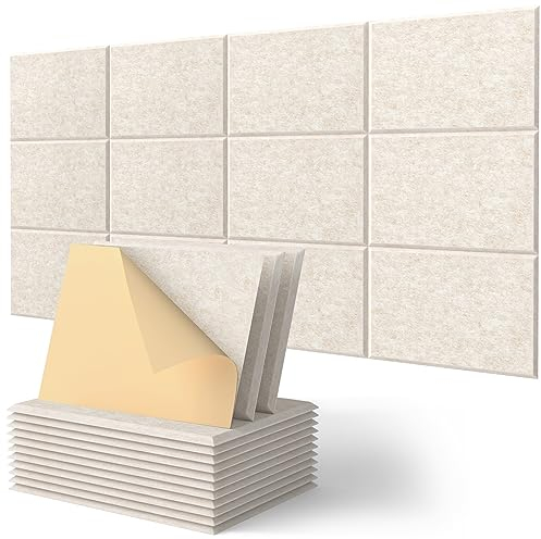 Akustikplatten der Rechteck mit Aufkleber, Schalldämmung Wand, 12 Stück, Hohe Dichte Akustikpaneele für Schutz der Wände und Akustische Behandlung, Pinnwand (30x40x0.9cm)