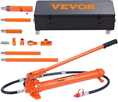 VEVOR Vérin Hydraulique 20 T Presse Hydraulique Carrosserie Carrossier Course 145 mm Coffret de Vérins Hydrauliques avec 3 Tiges 100/300/500 mm pour la Réparation de Châssis de Voiture Construction