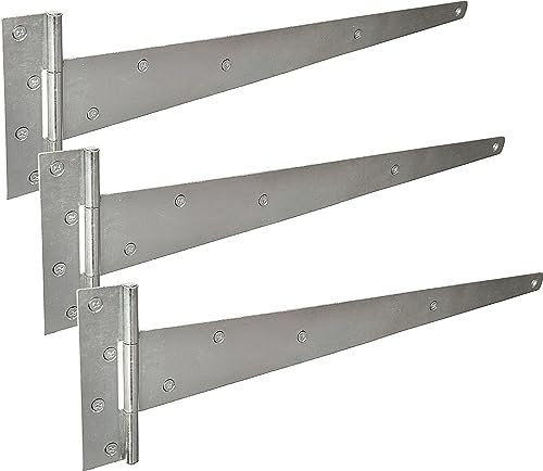IRONTITE® Lot de 3 charnières en T galvanisées BZP 600 mm – Charnières en T revêtues de zinc pour portails en bois ou abris de jardin