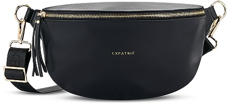 Expatrié Bauchtasche Damen Schwarz - Alice Medium - Gürteltasche für Festival, Reisen & Alltag aus Veganem Leder - Brusttasche Stylisch - Wasserabweisend