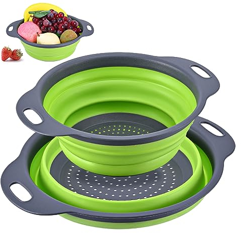 Set de 2 coladores plegables de silicona, Colador de cocina, Colador pasta