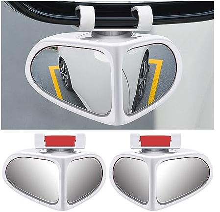 JNNJ 2Pcs 2 in 1 Blind Spot Mirror, 360° Rotation Adjustable Car Auxiliary Rearview Mirror, Wide Angle HD Glass Reversing Parking Side Double Mirrors Universal for Cars Trucks SUVs(White)