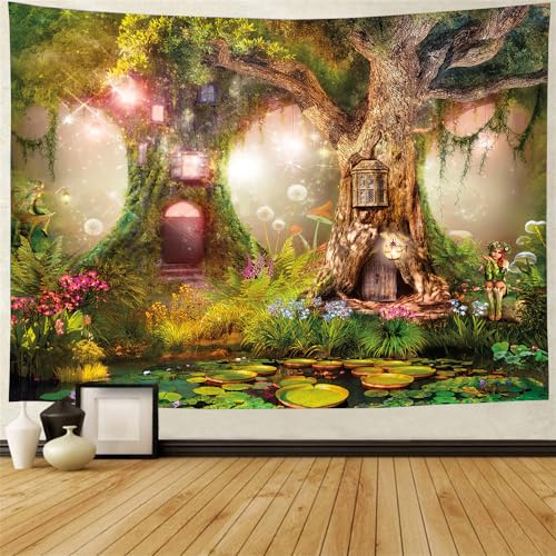 FENDROM Enchanted Forest Tapestry Magic Tree Fantasy Jungle Wall Hanging Fairy Landscape Dream Plants Wall Blankets Aesthetics Flannel Home Decor for Living Room Bedroom