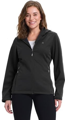 Outdoor Ventures Damen Leichte Softshelljacke mit Kapuze Übergangsjacke | Wasserdicht, Polyester, 4 Taschen, Reflektierendes Logo, 4-Wege-Stretch, Winddicht, Funktionsjacke, zum Radfahren Wandern