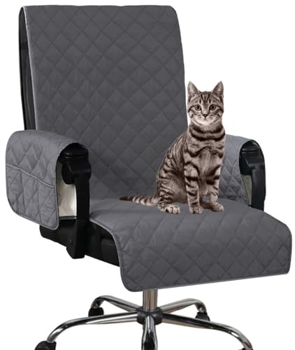 AQIGR wasserdichte Bürostuhl Bezug Universal Anti-Rutsch Stuhlhussen Bezug für Haustiere, Katzen, Hunde Drehstuhl Abnehmbare Computer Sessel Schutz Hülle (Color : Grey (with handrail))