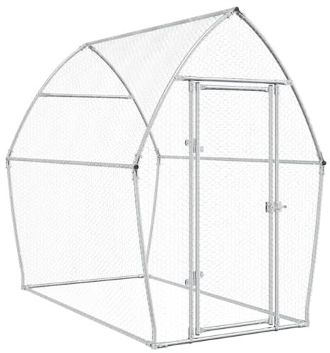 vidaXL Hühnerkäfig, Hühnerstall mit Schwenktür, Freigehege für Hühner Kleintiere, Hühnerhaus, Silbern Verzinkter Stahl