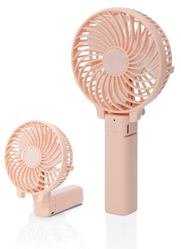 Jsdoin Hand Held Fan, USB Rechargeable Portable Handheld Fan with 3 Speeds Mini Foldable Desk Fan Desktop Cooling Silent Fans for Indoor, Camp, Home, Office, School, Travel, Camping, Makeup (Pink)