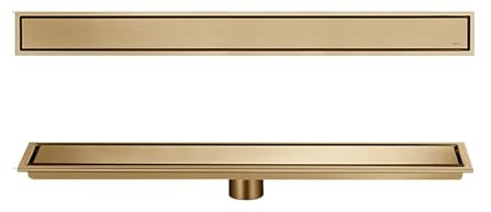 NJDQFA Edelstahl Duschrinne Komplettset,2 in 1 Befliesbar Duschrinne,Duschablauf Extra Flach Bodenablauf Mit Haarsieb,Zwischendrainage,Gold,10 * 60cm